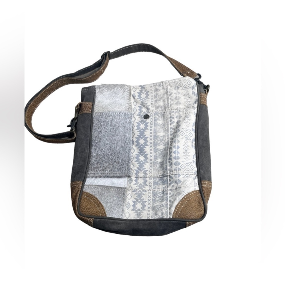 Myra Bag Upcycled Canvas and Cowhide Shoulder Crossbody Bag